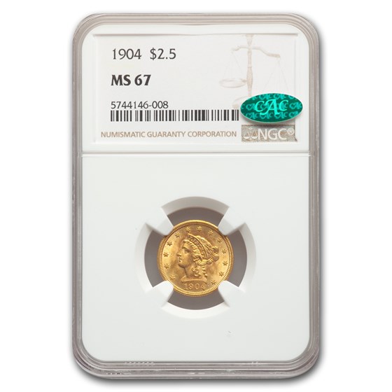 1904 $2.50 Liberty Gold Quarter Eagle MS-67 NGC CAC 1904 $2.50 Liberty Gold Quarter Eagle MS-67 NGC CAC